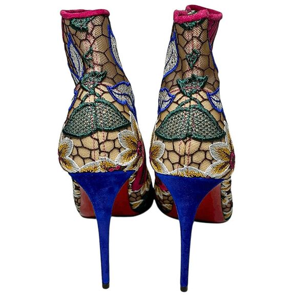 Christian Louboutin Miss Tennis 100 Rete/Dent Mesh Floral Ankle Booties 37.5 - Picture 5 of 8